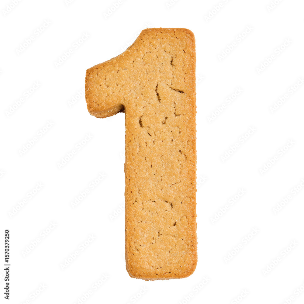 Fototapete cookies text effect alphabet number 1 isolated on white background