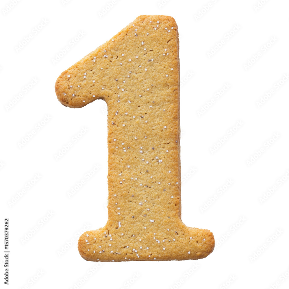 Fototapete cookies text effect alphabet number 1 isolated on white background