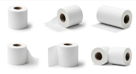 Assorted white toilet paper rolls displayed