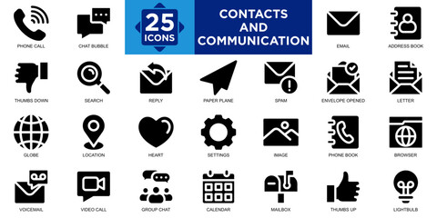 contacts and communication, communication, contact, web, business, symbol icon set. Outline icons collection. Simple vector illustration