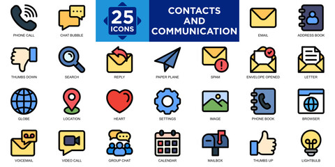 contacts and communication, communication, contact, web, business, symbol icon set. Outline icons collection. Simple vector illustration