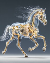 veterinary X-ray visuals Anatomical horse in motion, showcasing skeletal design. educational animal anatomy sci-art of skeletons