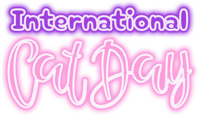Neon International Cat Day Typography Icon 