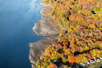 Aeral photo of St. Lawrence River Magnificent Quebec, along the River by Fall and color 