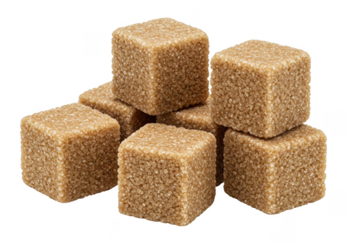 Isolated PNG Brown Sugar Cubes Stacked Sweet Food Ingredient
