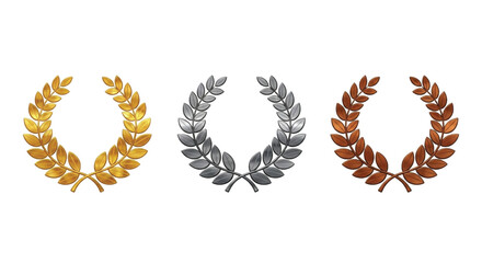 Obraz premium Gold Silver Bronze Laurel Wreaths Representing First Second Third Place Achievement and Victory Awards
