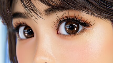 Obraz premium Close Up of Woman's Brown Eyes with Long Eyelashes Soft Lighting
