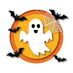 Happy ghost bats cobweb circle halloween