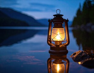 Evening lantern on lake