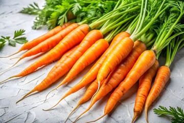 Freshly harvested bunch of organic carrots with green tops