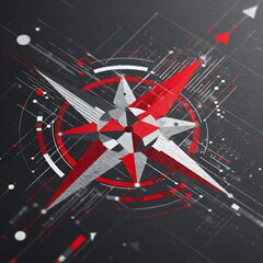 Geometric Compass Rose Design with Red Accents