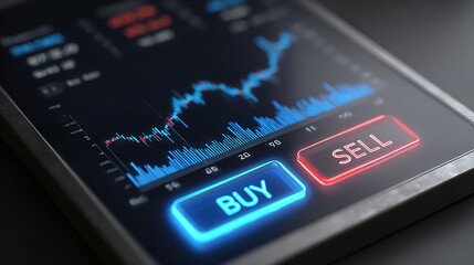 Stock Market App Interface with Buy and Sell Buttons Displaying Upward Trend