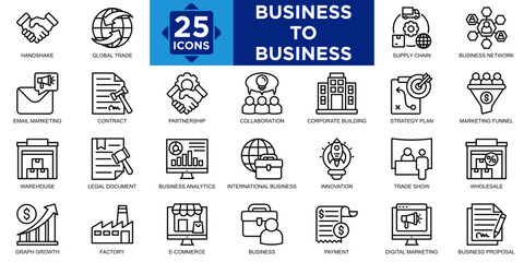 business to business, teamwork, meeting, corporate, team, business icon set. Outline icons collection. Simple vector illustration