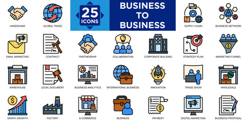 business to business, teamwork, meeting, corporate, team, business icon set. Outline icons collection. Simple vector illustration