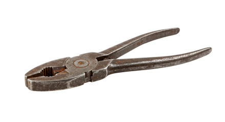 Isolated Rusty Pliers Tool with Metal Grip Cutout Transparent