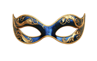 Ornate blue masquerade mask with gold detailing