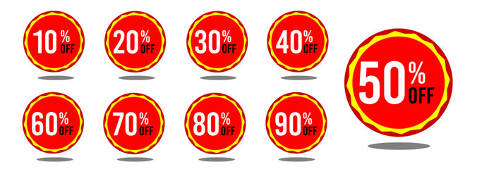 10% off 20% off 30% off 40% off 50% off 60% off 70% off 80% off 90% off ten twenty thirty forty fifty sixty seventy eighty ninety percent off, retail discount, promotion, sale, percentage, set.