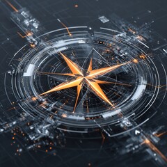 Abstract Hi-Tech Compass Rose with Futuristic Elements