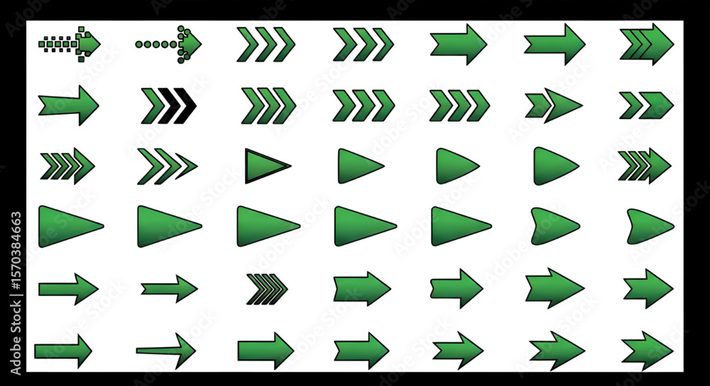 Poster green arrow icon collection - pointing directional graphics for user interface design, navigation el
