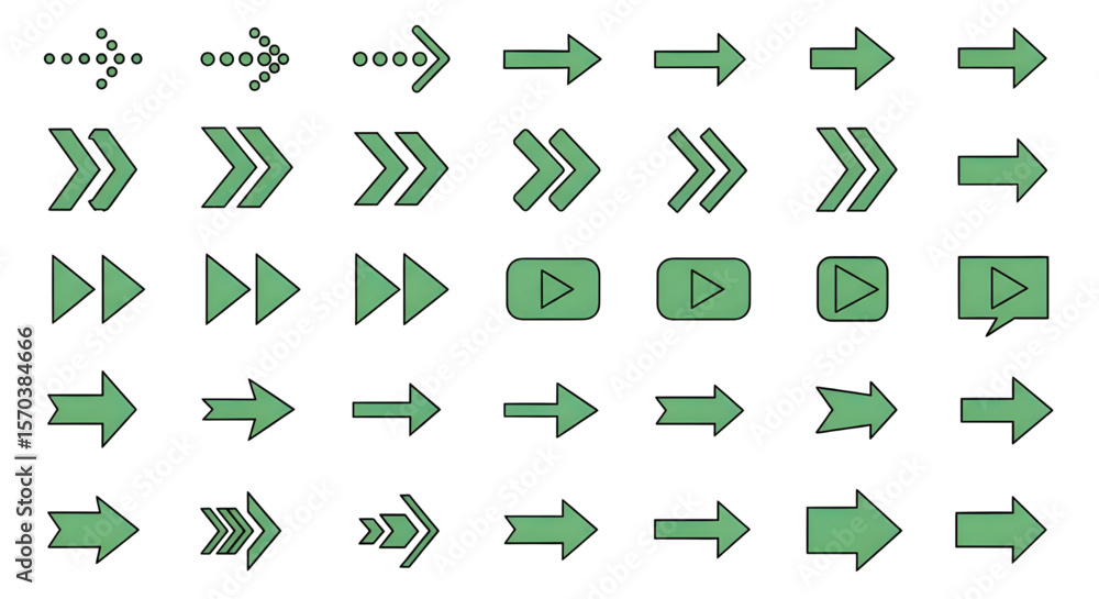 Poster green arrow set - directional vector icons and symbols for web design, user interface and navigation