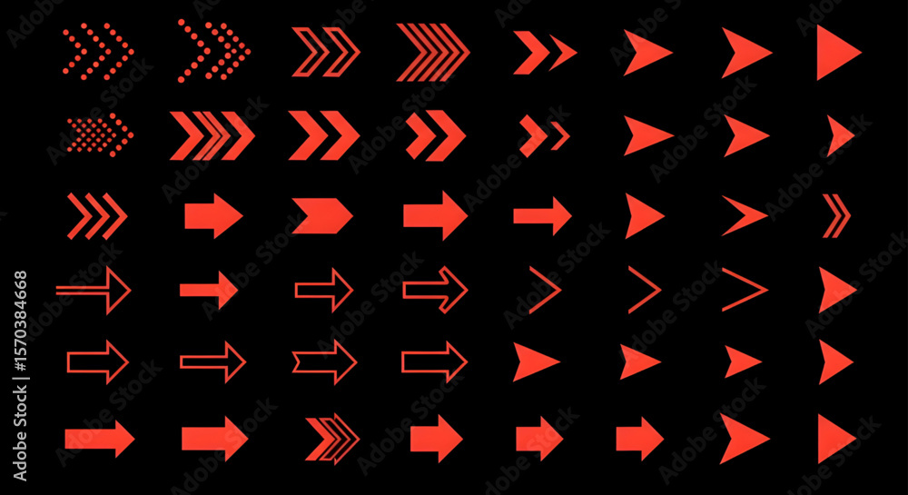 Aufkleber red arrow collection on black background | set of directional symbols and graphic elements for websi