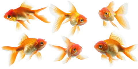 Six orange goldfish swimming