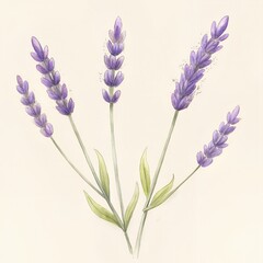 Naklejka premium Delicate lavender sprigs isolated on a soft cream background