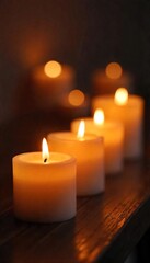 Flickering Candlelight Warm Glow of Relaxation and Stress Relief in a Dimly Lit Room, Perfect for Spa, Wellness, and Self-Care Imagery