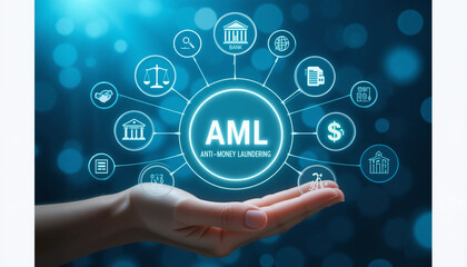 Fototapeta premium Hand Interacting with AML Compliance System Interface