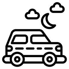 campervan car night outline icon and illustration