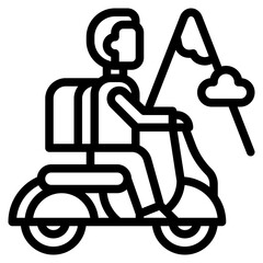 motorbike adventure outline icon and illustration