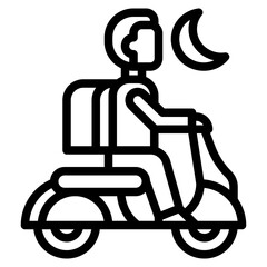 motorbike night outline icon and illustration