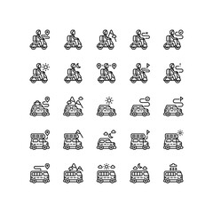 Set of touring adventure outline icon and illustration