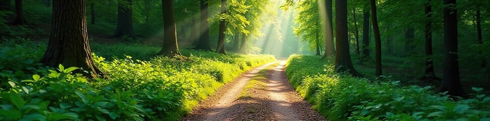 Winding Path Through Lush Forest A Sun-Dappled Journey of Challenge and Beauty