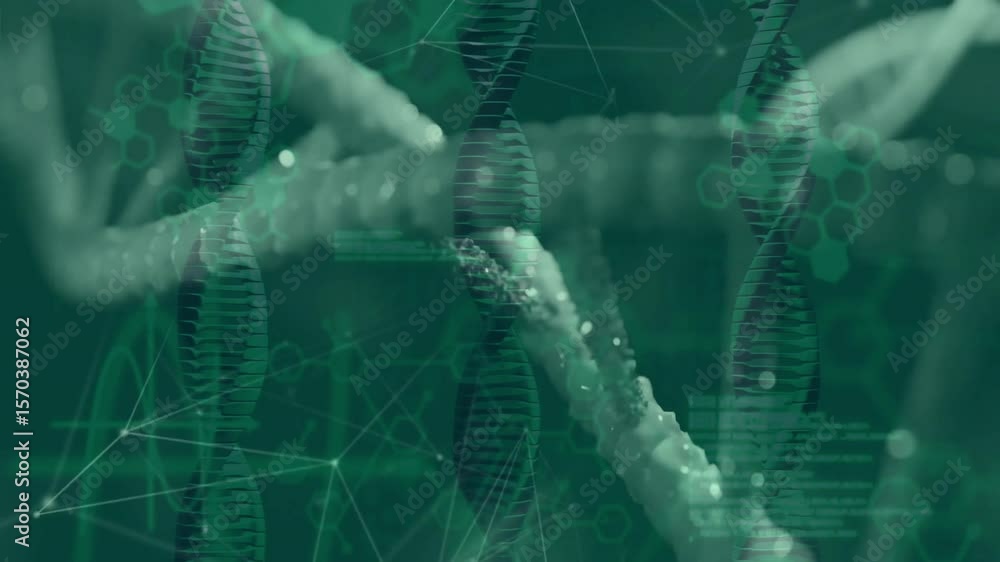 Poster opening frame showing dna helix rotating clockwise focusing blurred strand and visualizing overlays