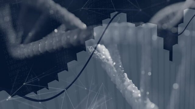 Opening 3D DNA helix starting bars rising graphing mesh forming helix rotating displaying data - Powered by Adobe