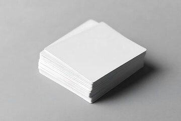 Square Business Cards Stack with Rounded Corners, Minimalist Design on Gray Background