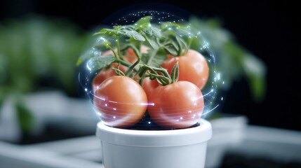digital hologram showing fruit ripening process, educational agriculture technology scene