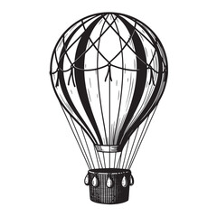 Hand drawn vintage hot air balloon illustration in black and white perfect for designs