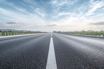 Fototapeta premium An asphalt road with a solid white line stretches into the distant horizon