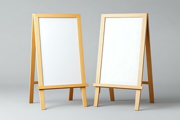 Two Wooden Framed ABoards with White Display Surfaces on a Gray Background