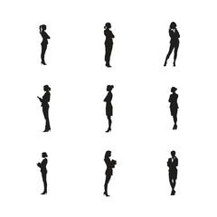 Silhouettes of people running group vector illustration in black