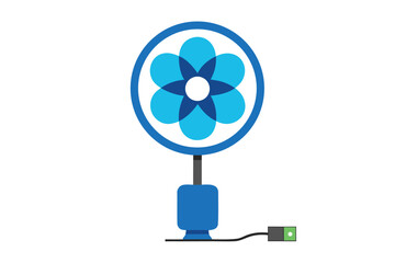 Stylized blue fan with flower design and power cord