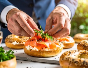 Man Preparing Smoked Salmon Bagels