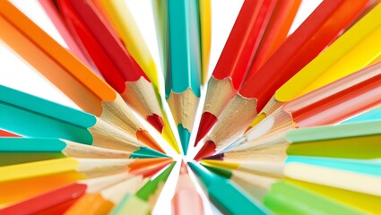 Naklejka premium colorful pencils arranged in a circular pattern.