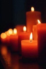 Flickering Candlelight Serene Close-Up of Candles Creating a Peaceful and Relaxing Ambiance, Perfect for Meditation, Spa, or Spiritual Themes