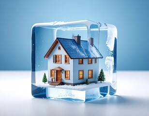 House frozen in ice cube