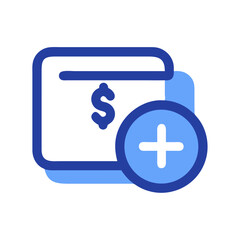 Fototapeta premium Digital wallet icon with plus sign on White Background