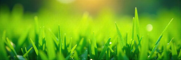 Sunlit Dew-Kissed Grass Blades Gently Swaying in a Soft Breeze, Tranquil Countryside Nature Scene Perfect for Relaxing Backgrounds