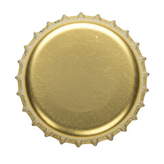 Golden metal bottle cap with serrated edges isolated on transparent background